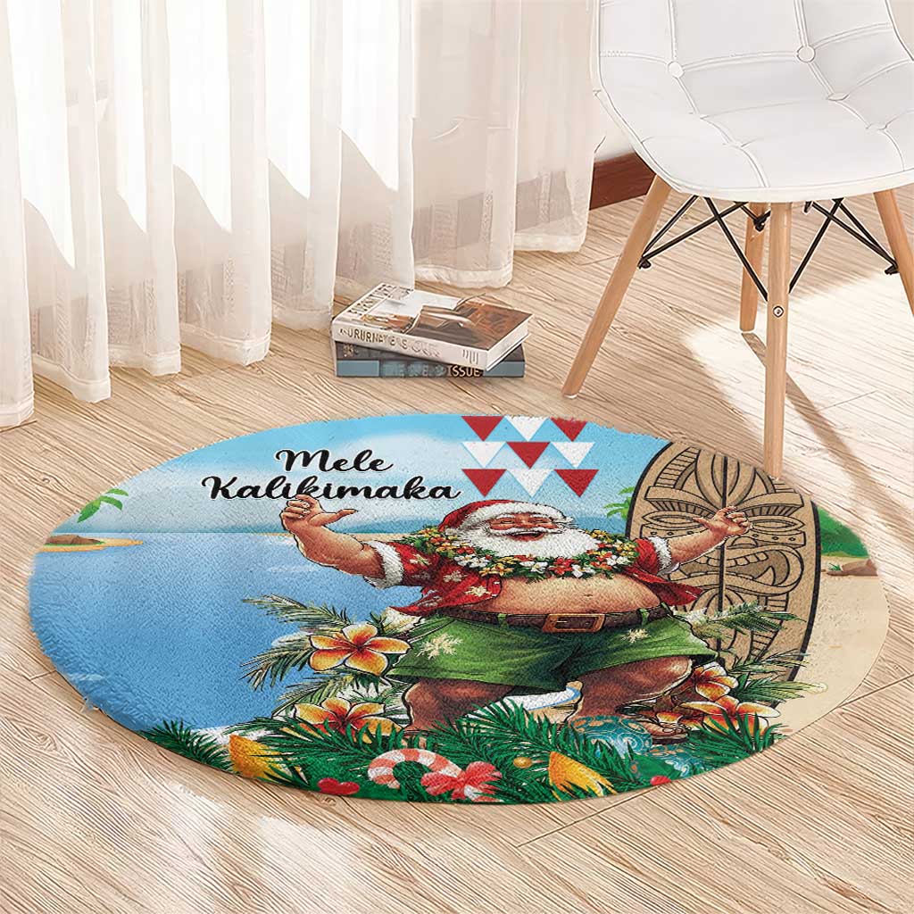 Hawaii Christmas Santa Claus Round Carpet Mele Kalikimaka Tropical Beach LT01 - Polynesian Pride