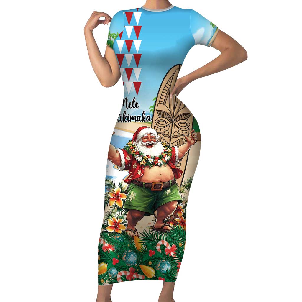 Hawaii Christmas Santa Claus Short Sleeve Bodycon Dress Mele Kalikimak