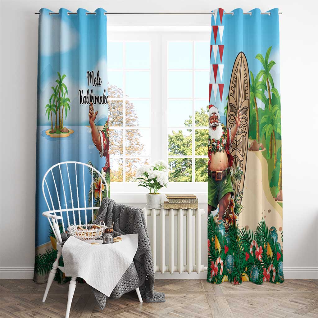 Hawaii Christmas Santa Claus Window Curtain Mele Kalikimaka Tropical Beach