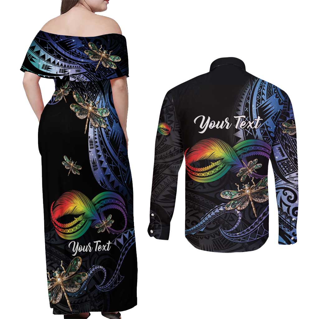 Personalised Polynesian Memorial Couples Matching Off Shoulder Maxi Dress and Long Sleeve Button Shirt As Long As I Breathe You'll Be Remembered