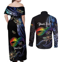 Personalised Polynesian Memorial Couples Matching Off Shoulder Maxi Dress and Long Sleeve Button Shirt As Long As I Breathe You'll Be Remembered