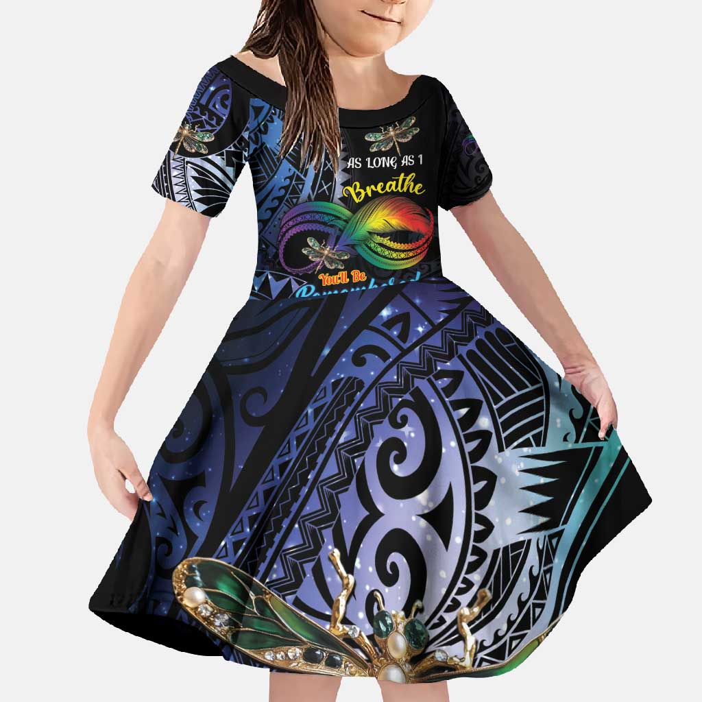 Personalised Polynesian Memorial Family Matching Tank Maxi Dress and Hawaiian Shirt As Long As I Breathe You'll Be Remembered LT01 Daughter's Dress Colorful - Polynesian Pride