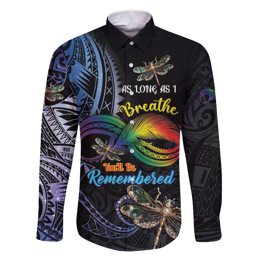 Personalised Polynesian Memorial Family Matching Tank Maxi Dress and Hawaiian Shirt As Long As I Breathe You'll Be Remembered LT01 Dad's Shirt - Long Sleeve Colorful - Polynesian Pride