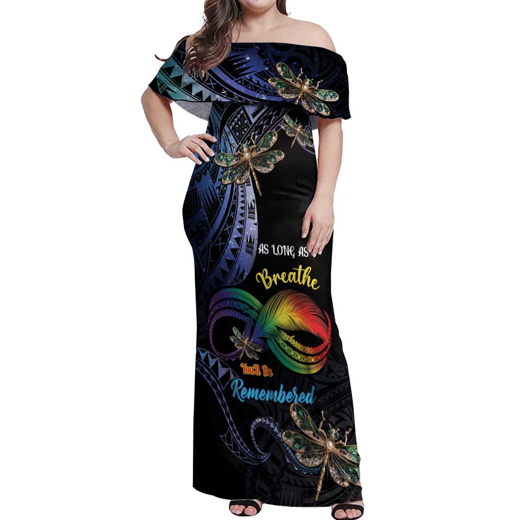 Personalised Polynesian Memorial Off Shoulder Maxi Dress As Long As I Breathe You'll Be Remembered