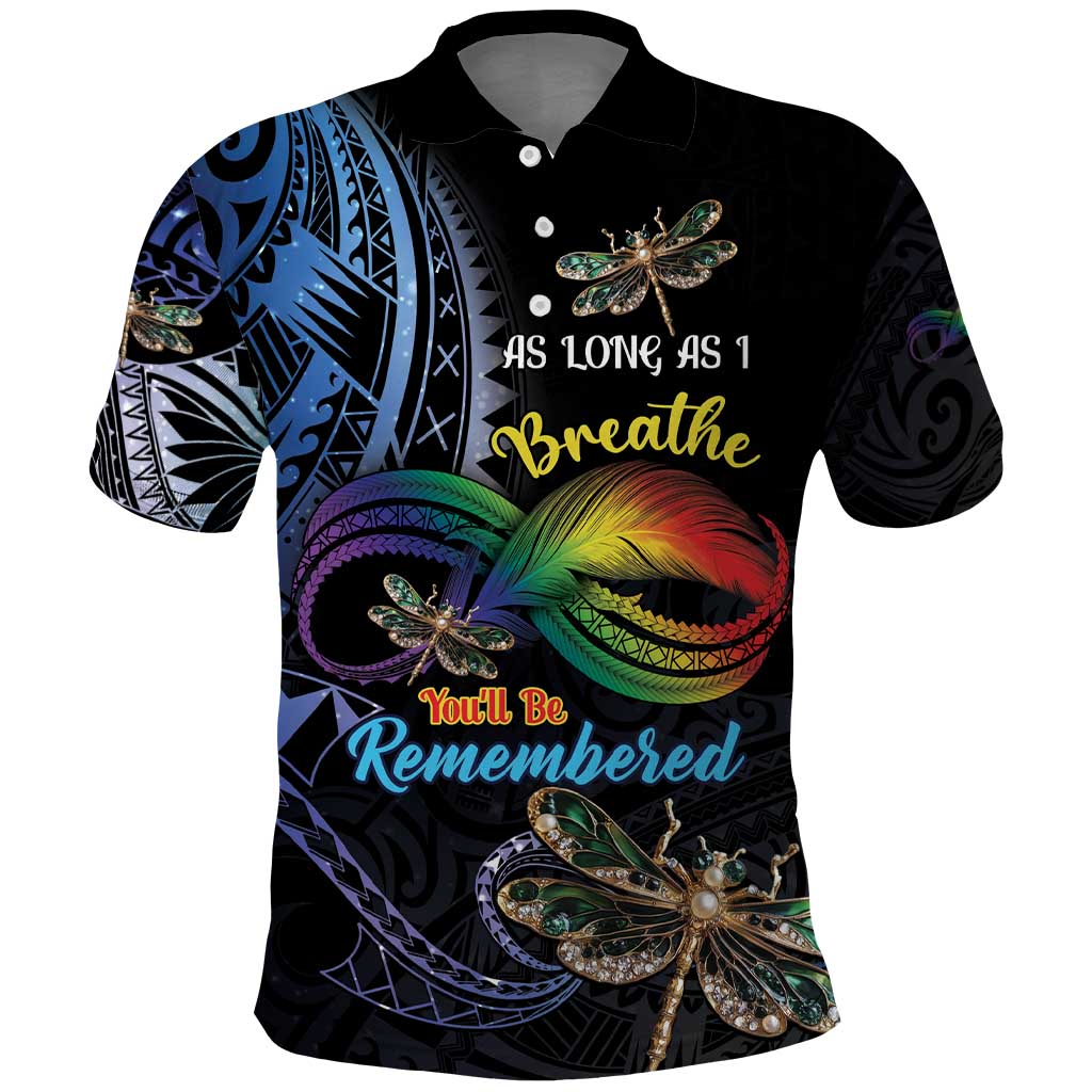 Personalised Polynesian Memorial Polo Shirt As Long As I Breathe You'll Be Remembered