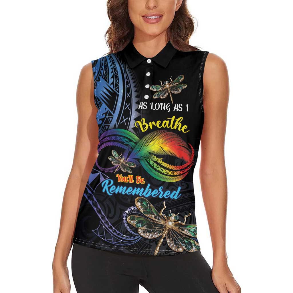 Personalised Polynesian Memorial Women Sleeveless Polo Shirt As Long As I Breathe You'll Be Remembered