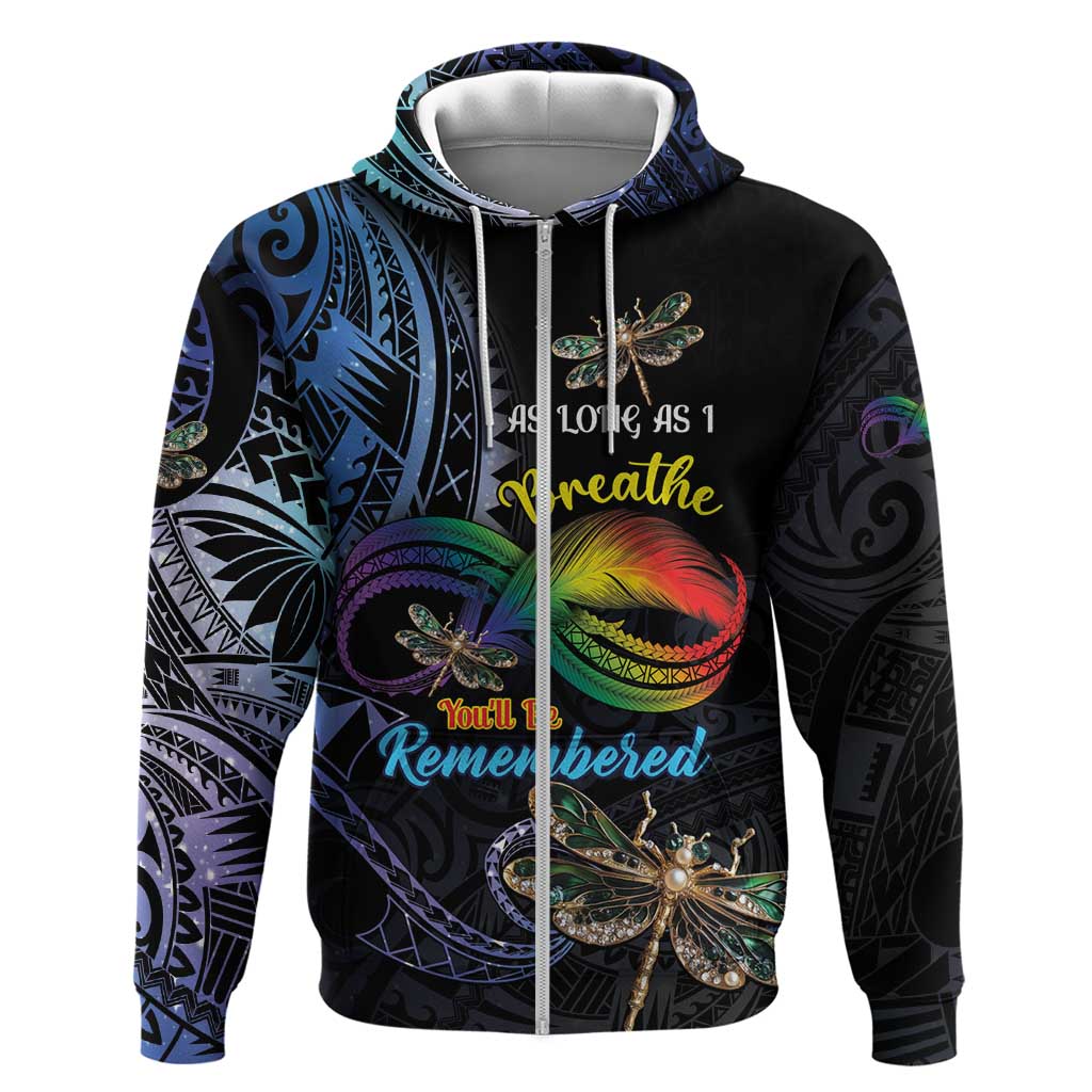 Personalised Polynesian Memorial Zip Hoodie As Long As I Breathe You'll Be Remembered LT01 Zip Hoodie Colorful - Polynesian Pride