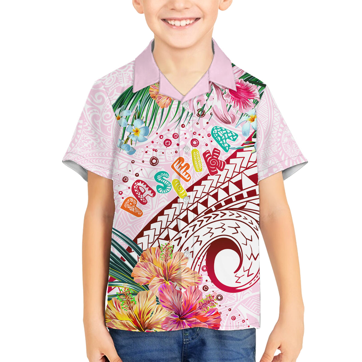 Pasifika Festival Family Matching Long Sleeve Bodycon Dress and Hawaiian Shirt Tribal Pattern Tropical Style LT01 Son's Shirt Pink - Polynesian Pride