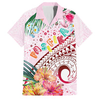 Pasifika Festival Family Matching Off Shoulder Long Sleeve Dress and Hawaiian Shirt Tribal Pattern Tropical Style LT01 Dad's Shirt - Short Sleeve Pink - Polynesian Pride