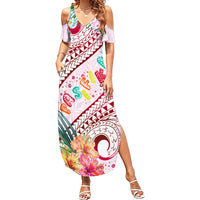 Pasifika Festival Family Matching Summer Maxi Dress and Hawaiian Shirt Tribal Pattern Tropical Style LT01 Mom's Dress Pink - Polynesian Pride