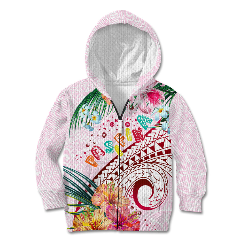 Pasifika Festival Kid Hoodie Tribal Pattern Tropical Style LT01 Zip Hoodie Pink - Polynesian Pride