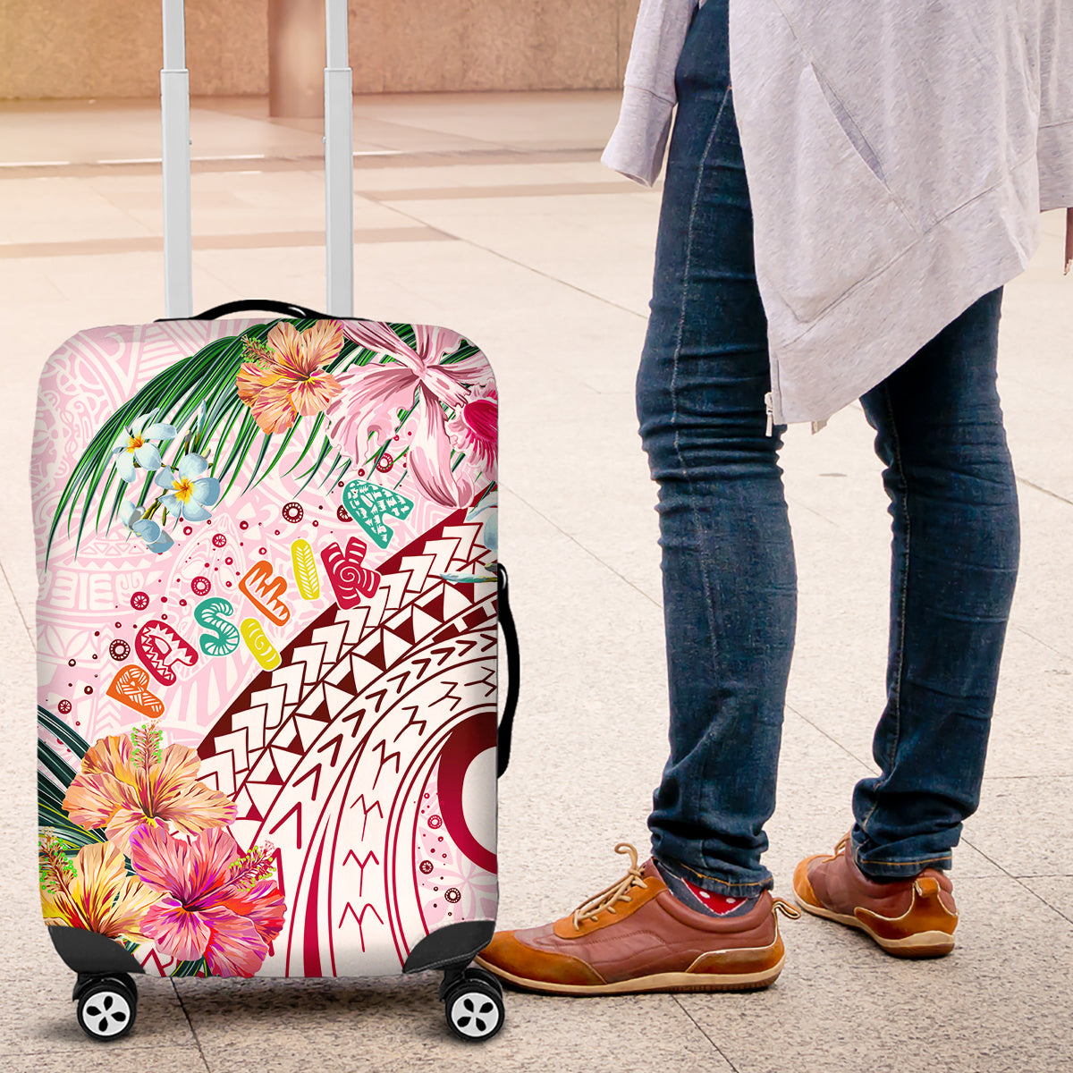 Pasifika Festival Luggage Cover Tribal Pattern Tropical Style LT01 Pink - Polynesian Pride