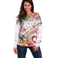 Pasifika Festival Off Shoulder Sweater Tribal Pattern Tropical Style LT01 Women Pink - Polynesian Pride