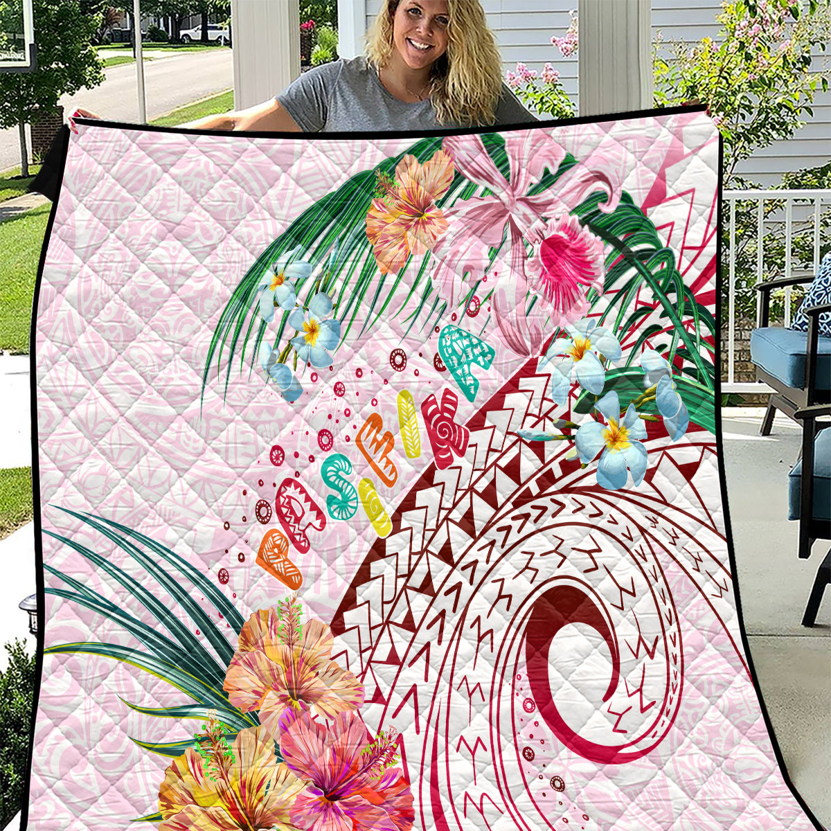 Pasifika Festival Quilt Tribal Pattern Tropical Style LT01 Pink - Polynesian Pride