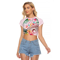 Pasifika Festival Raglan Cropped T Shirt Tribal Pattern Tropical Style LT01 Female Pink - Polynesian Pride