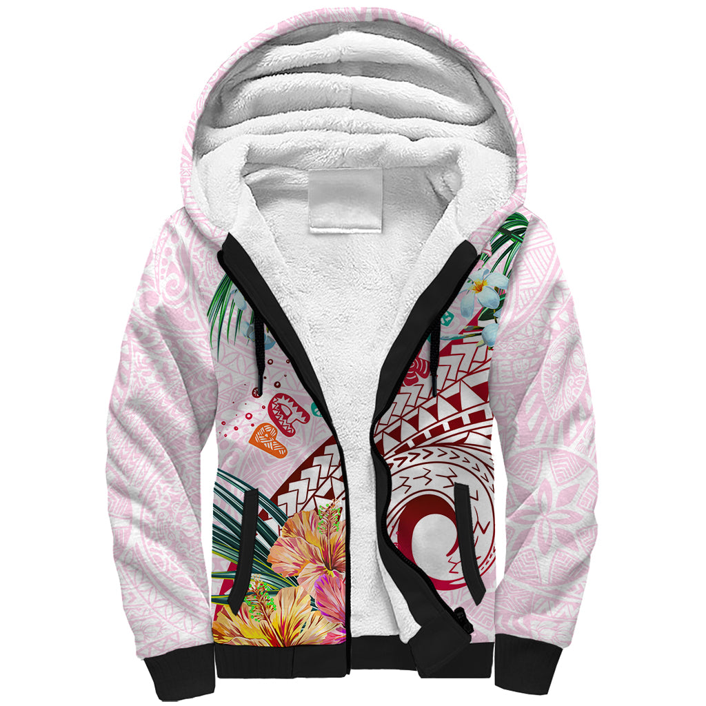 Pasifika Festival Sherpa Hoodie Tribal Pattern Tropical Style LT01 Unisex Pink - Polynesian Pride
