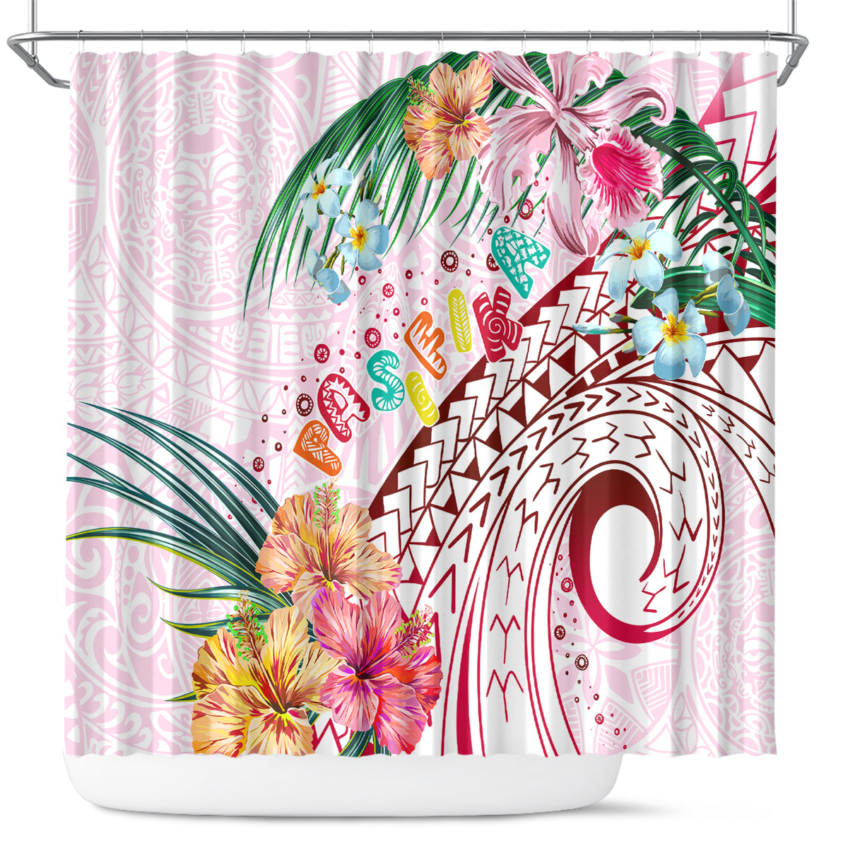 Pasifika Festival Shower Curtain Tribal Pattern Tropical Style LT01 Pink - Polynesian Pride