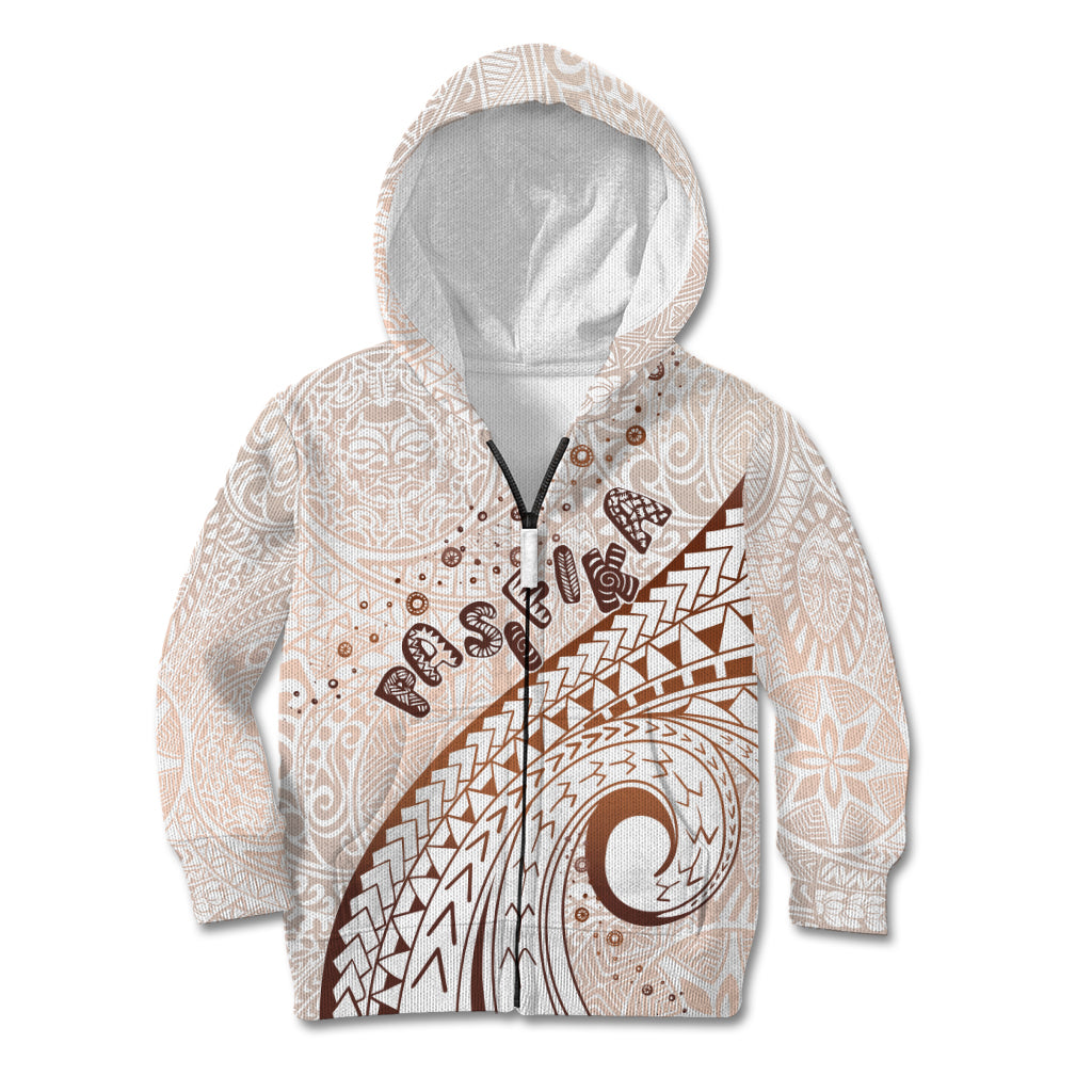 Pasifika Festival Kid Hoodie Vintage Tribal Pattern LT01 Zip Hoodie Brown - Polynesian Pride