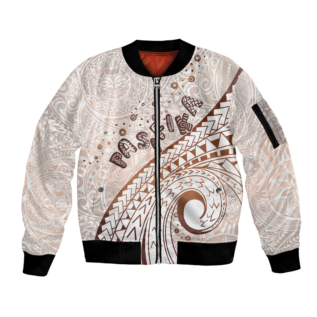 Pasifika Festival Sleeve Zip Bomber Jacket Vintage Tribal Pattern LT01 Unisex Brown - Polynesian Pride