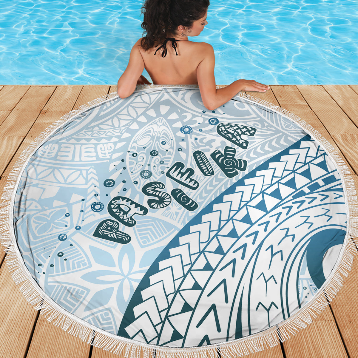 Pasifika Festival Beach Blanket Tribal Pattern Blue Version