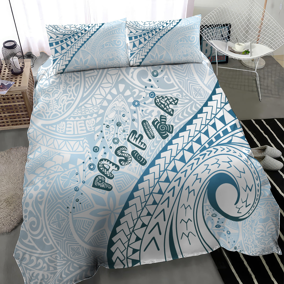 Pasifika Festival Bedding Set Tribal Pattern Blue Version