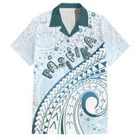 Pasifika Festival Family Matching Short Sleeve Bodycon Dress and Hawaiian Shirt Tribal Pattern Blue Version LT01 Dad's Shirt - Short Sleeve Blue - Polynesian Pride
