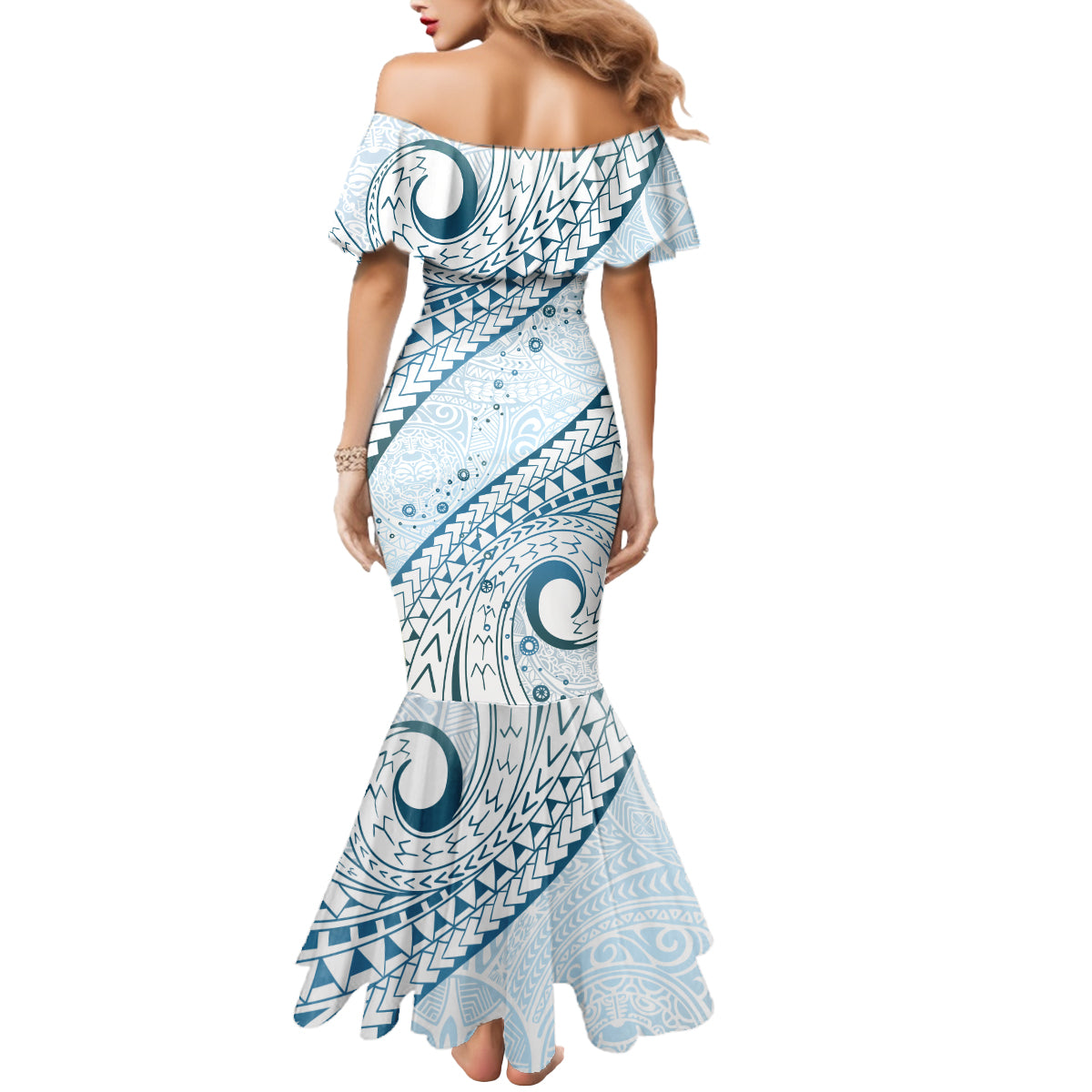 Pasifika Festival Mermaid Dress Tribal Pattern Blue Version LT01 - Polynesian Pride