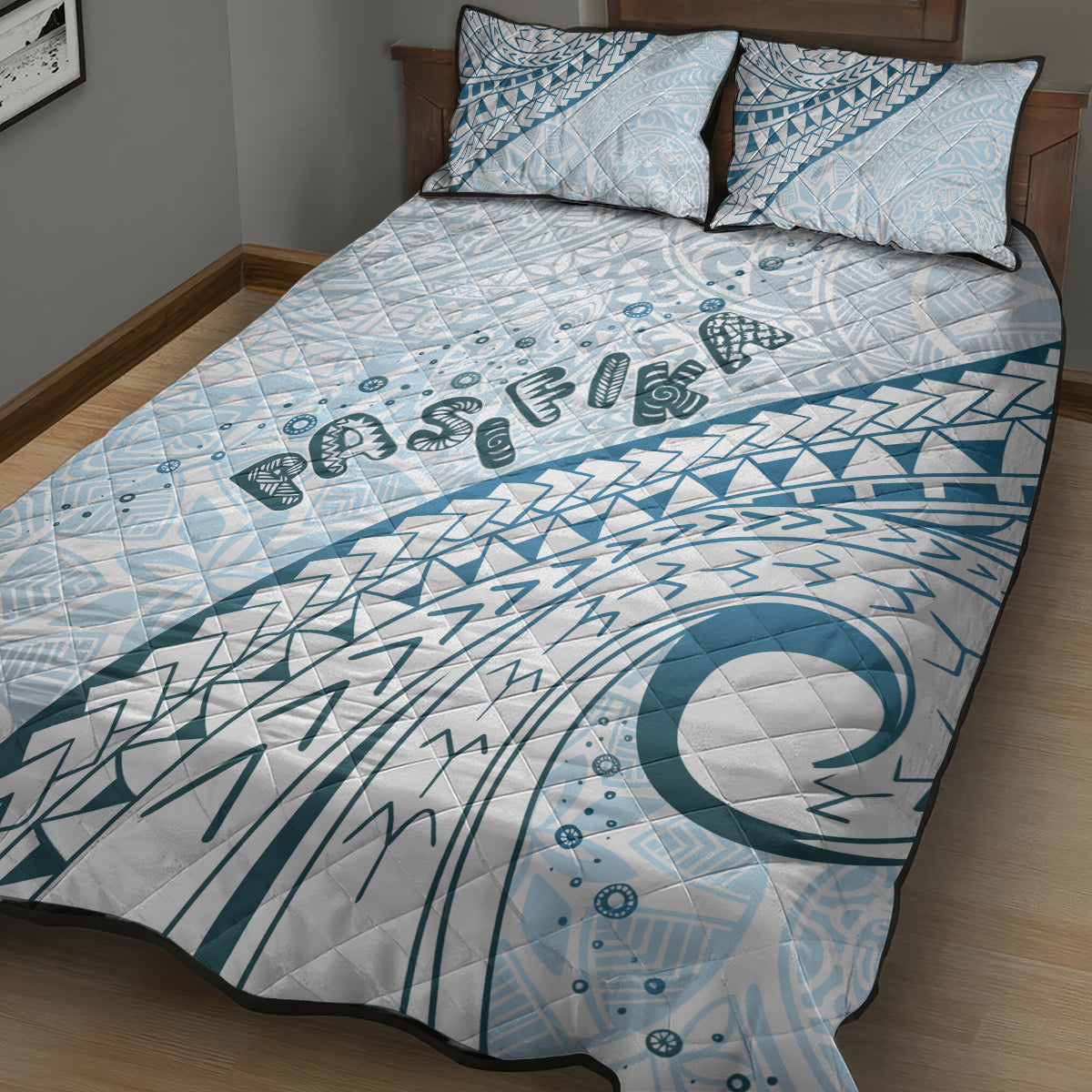 Pasifika Festival Quilt Bed Set Tribal Pattern Blue Version