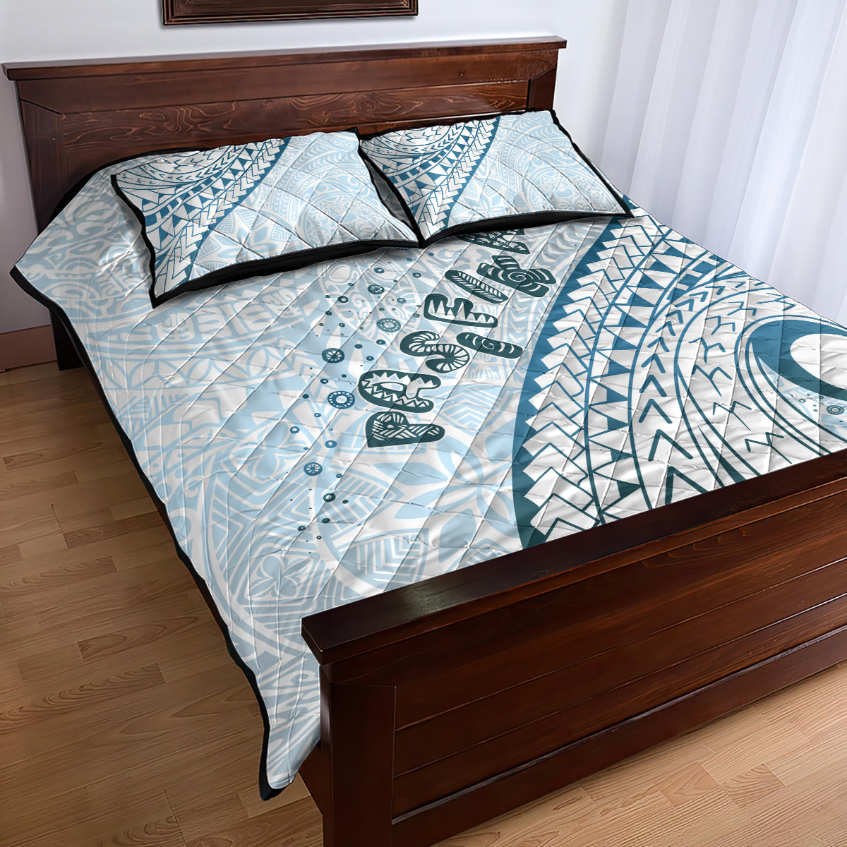 Pasifika Festival Quilt Bed Set Tribal Pattern Blue Version