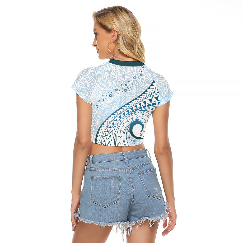 Pasifika Festival Raglan Cropped T Shirt Tribal Pattern Blue Version LT01 - Polynesian Pride