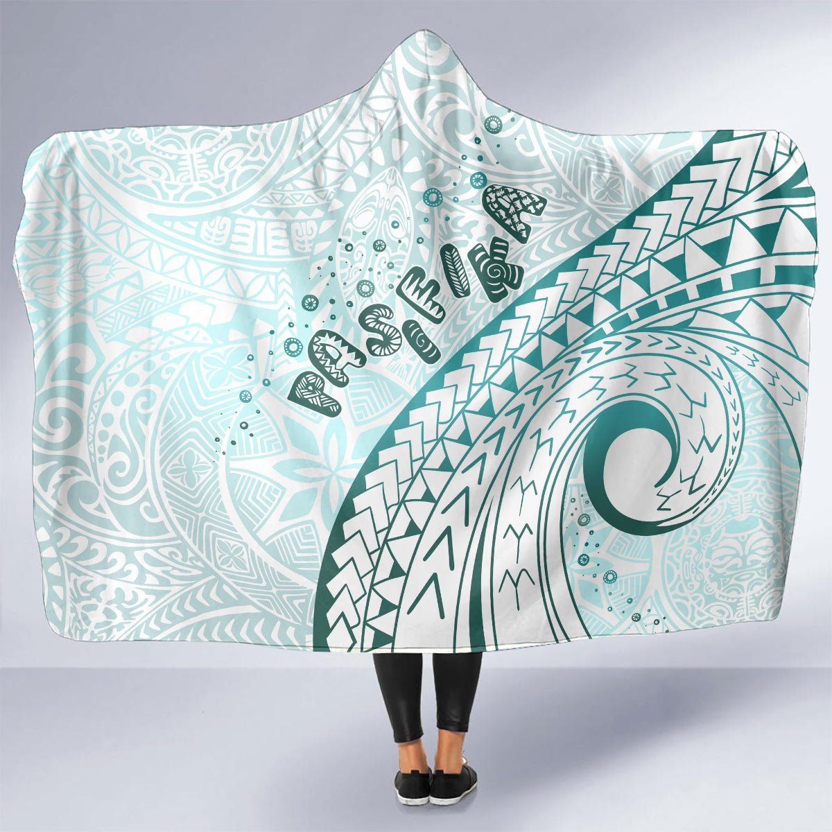 Pasifika Festival Hooded Blanket Tribal Pattern Teal Version LT01 - Polynesian Pride