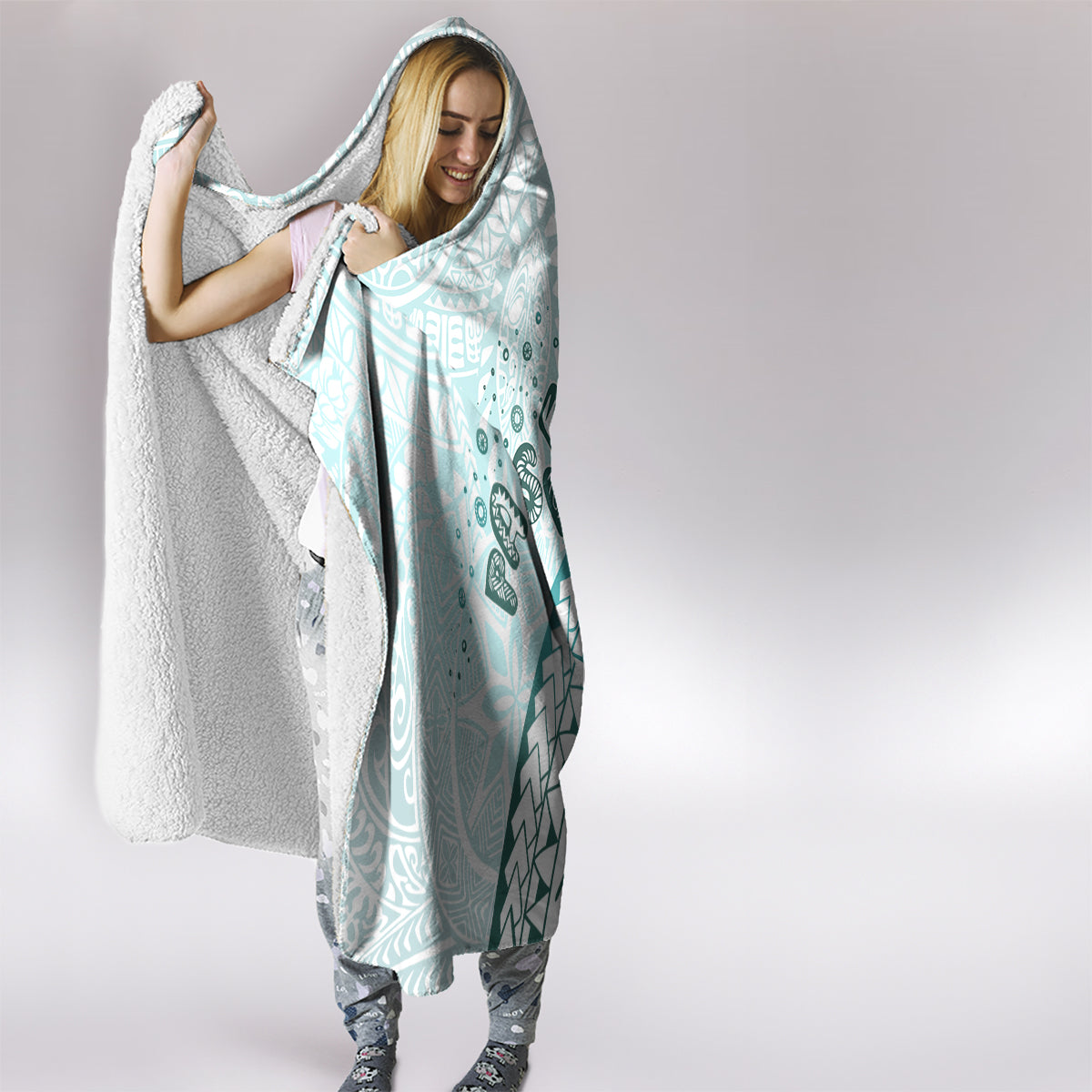 Pasifika Festival Hooded Blanket Tribal Pattern Teal Version LT01 - Polynesian Pride