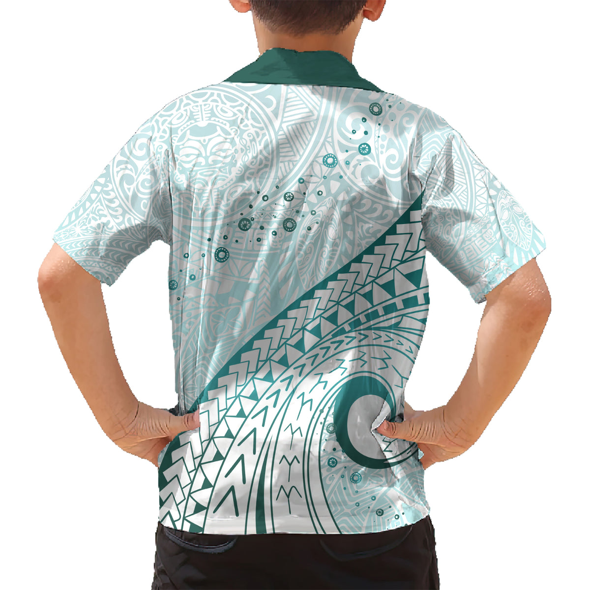 Pasifika Festival Kid Hawaiian Shirt Tribal Pattern Teal Version LT01 - Polynesian Pride