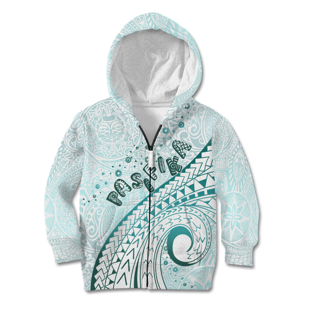 Pasifika Festival Kid Hoodie Tribal Pattern Teal Version LT01