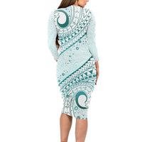 Pasifika Festival Long Sleeve Bodycon Dress Tribal Pattern Teal Version LT01 - Polynesian Pride