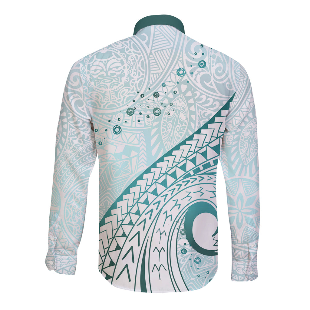 Pasifika Festival Long Sleeve Button Shirt Tribal Pattern Teal Version LT01 - Polynesian Pride