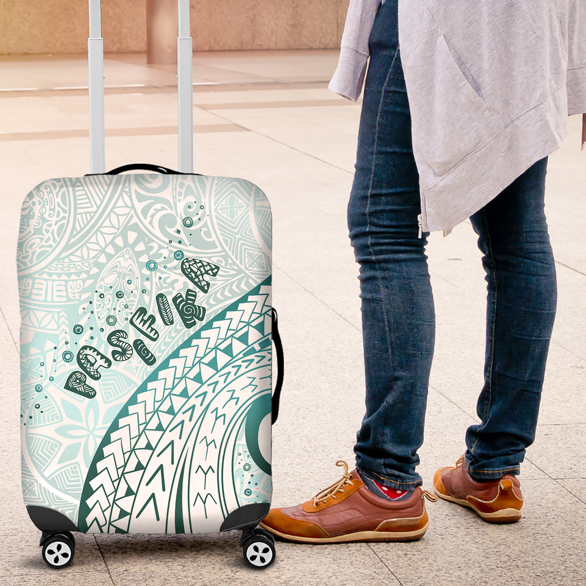 Pasifika Festival Luggage Cover Tribal Pattern Teal Version