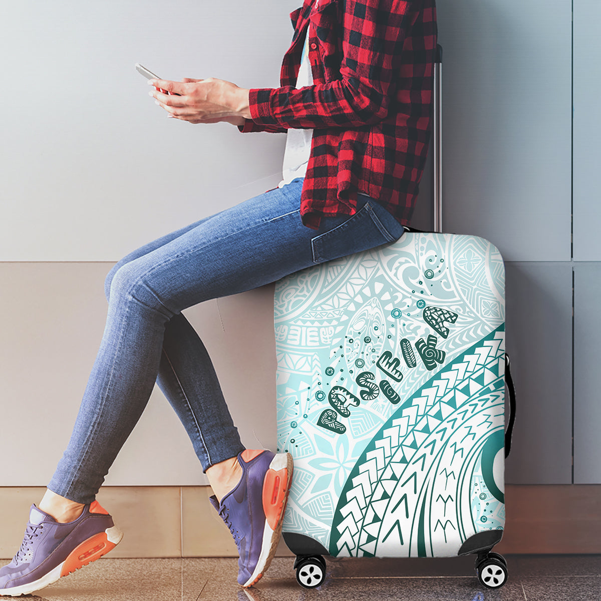 Pasifika Festival Luggage Cover Tribal Pattern Teal Version LT01 - Polynesian Pride