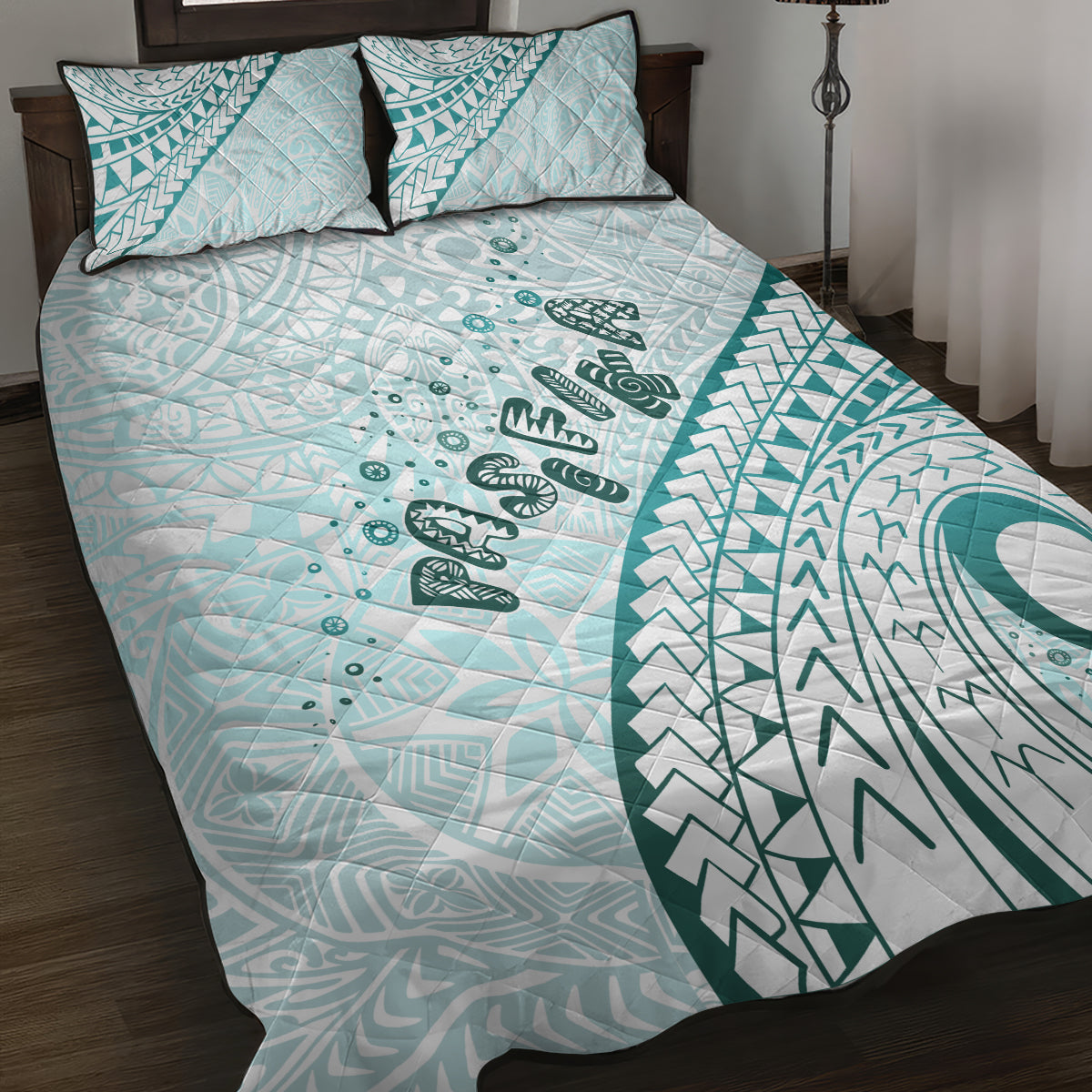 Pasifika Festival Quilt Bed Set Tribal Pattern Teal Version LT01 Teal - Polynesian Pride