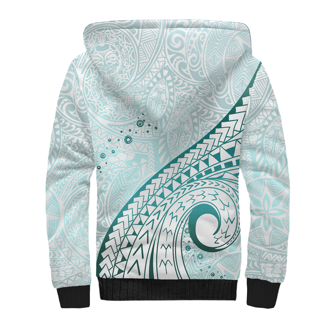 Pasifika Festival Sherpa Hoodie Tribal Pattern Teal Version LT01