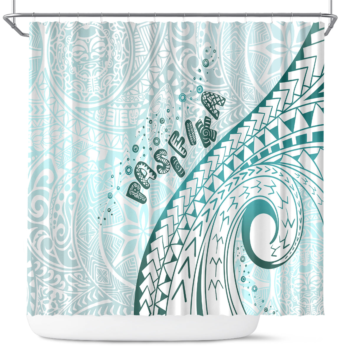 Pasifika Festival Shower Curtain Tribal Pattern Teal Version LT01 Teal - Polynesian Pride