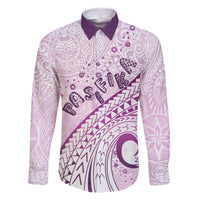 Pasifika Festival Family Matching Long Sleeve Bodycon Dress and Hawaiian Shirt Tribal Pattern Lilac Version LT01 Dad's Shirt - Long Sleeve Purple - Polynesian Pride