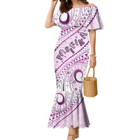 Pasifika Festival Family Matching Mermaid Dress and Hawaiian Shirt Tribal Pattern Lilac Version LT01 Mom's Dress Purple - Polynesian Pride
