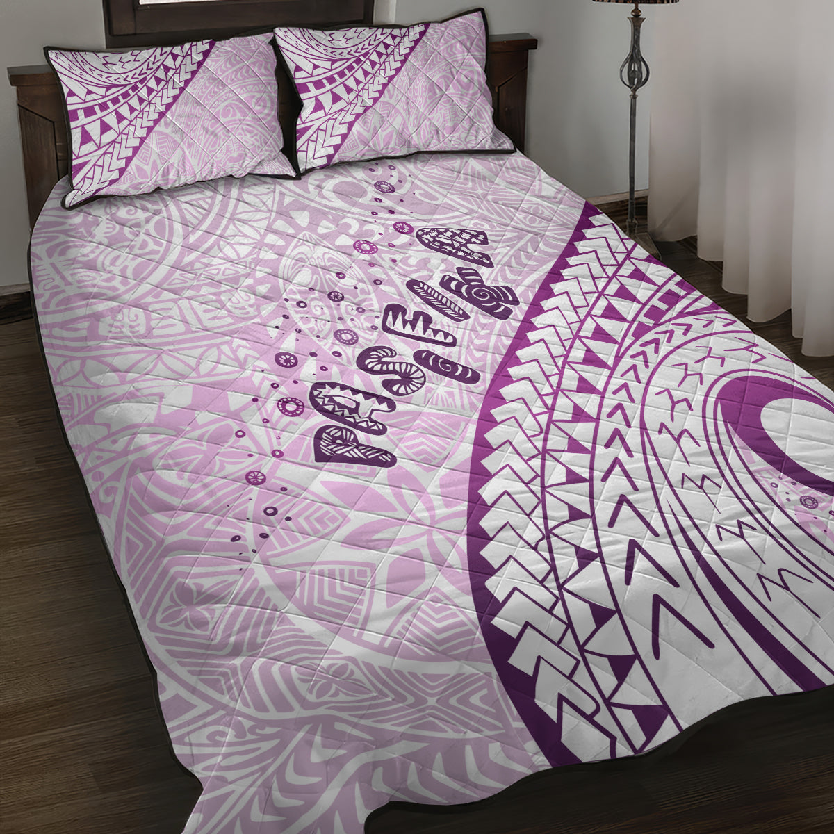 Pasifika Festival Quilt Bed Set Tribal Pattern Lilac Version LT01 Purple - Polynesian Pride