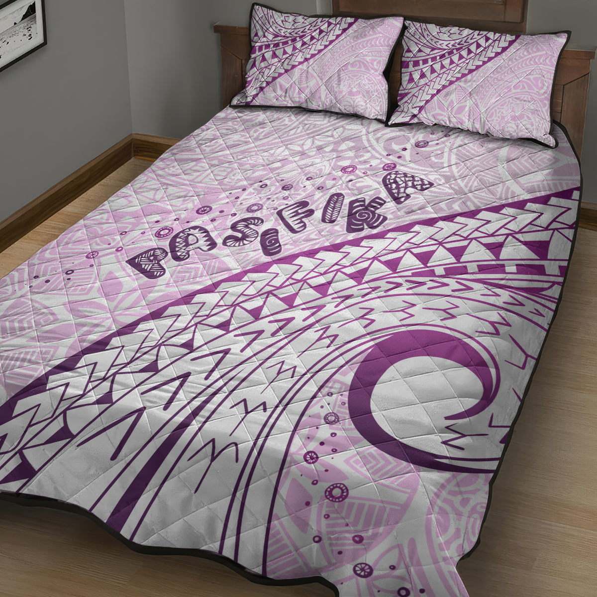 Pasifika Festival Quilt Bed Set Tribal Pattern Lilac Version