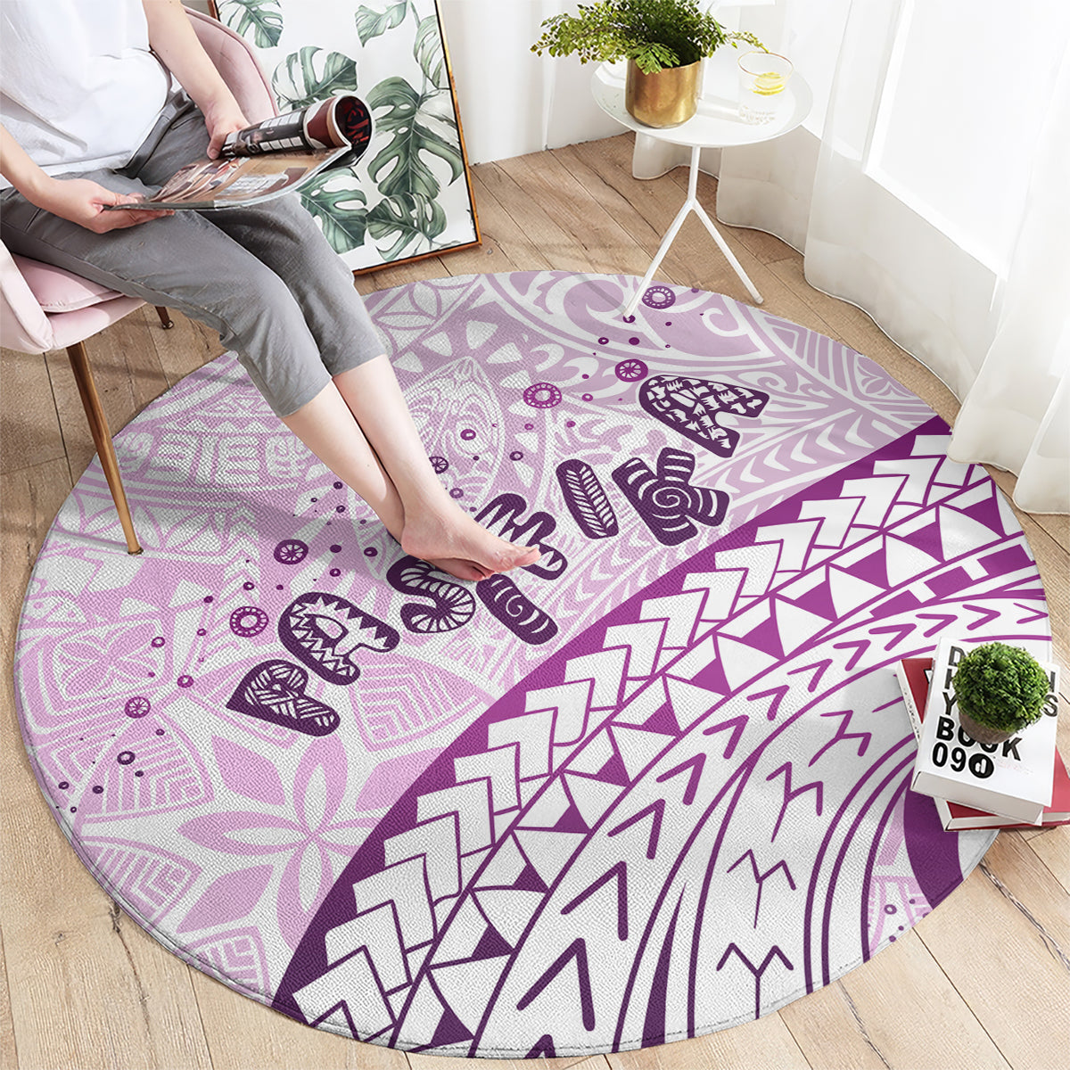 Pasifika Festival Round Carpet Tribal Pattern Lilac Version LT01 - Polynesian Pride