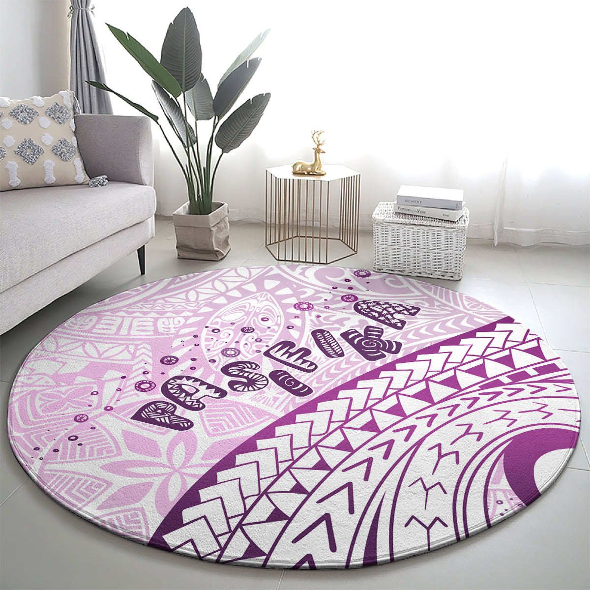 Pasifika Festival Round Carpet Tribal Pattern Lilac Version LT01 - Polynesian Pride
