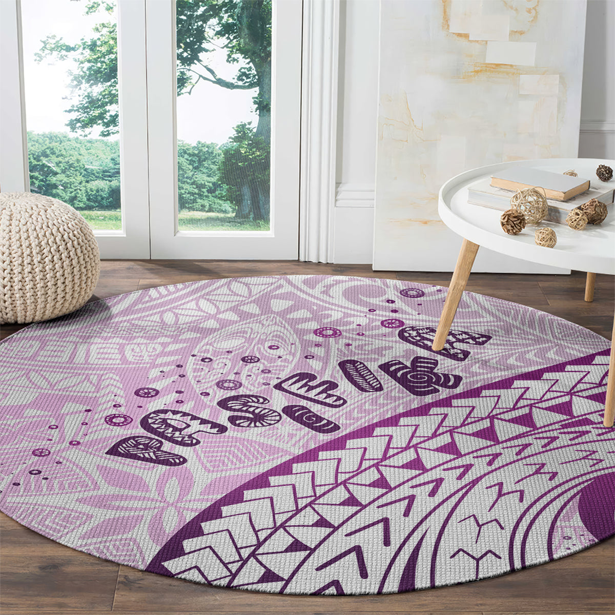 Pasifika Festival Round Carpet Tribal Pattern Lilac Version LT01 - Polynesian Pride
