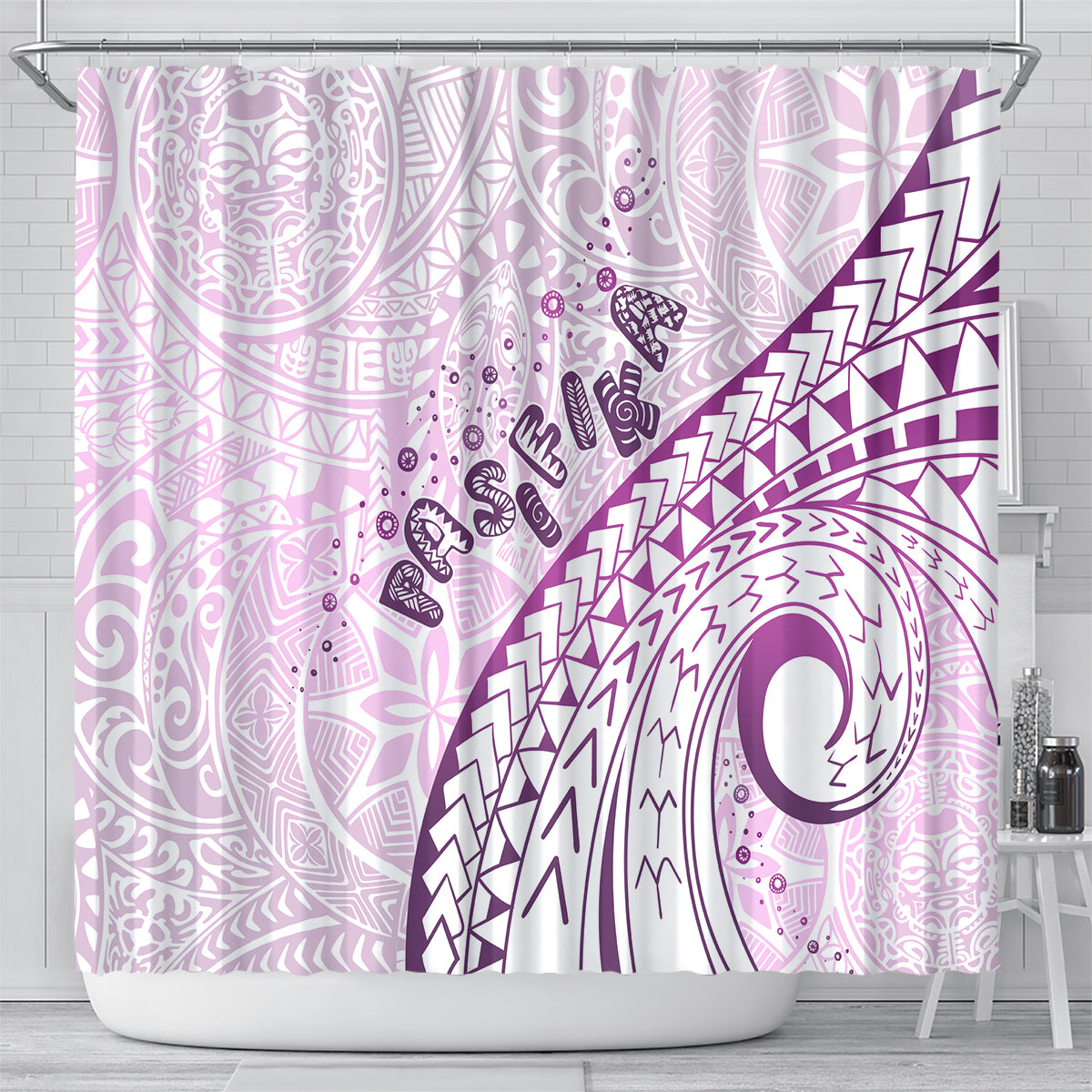 Pasifika Festival Shower Curtain Tribal Pattern Lilac Version