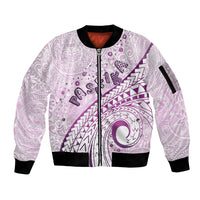 Pasifika Festival Sleeve Zip Bomber Jacket Tribal Pattern Lilac Version LT01 Unisex Purple - Polynesian Pride